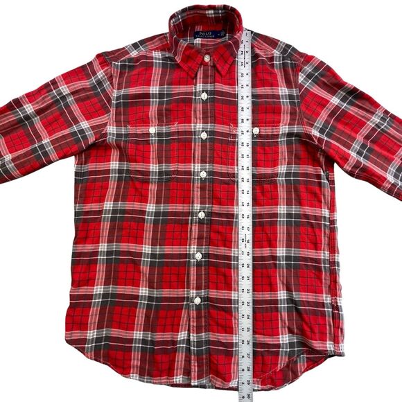 Polo Ralph Lauren Loop Collar Flannel Shirt Men M Red Plaid Long Sleeve Designer - Picture 11 of 12